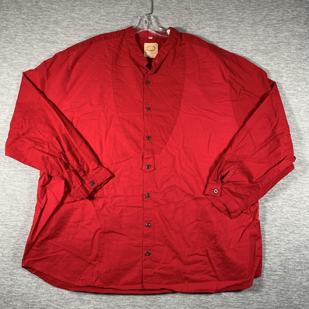 Wah Maker Shirt Mens 2XL Red Frontier Western Band Collar Button Front Cowboy